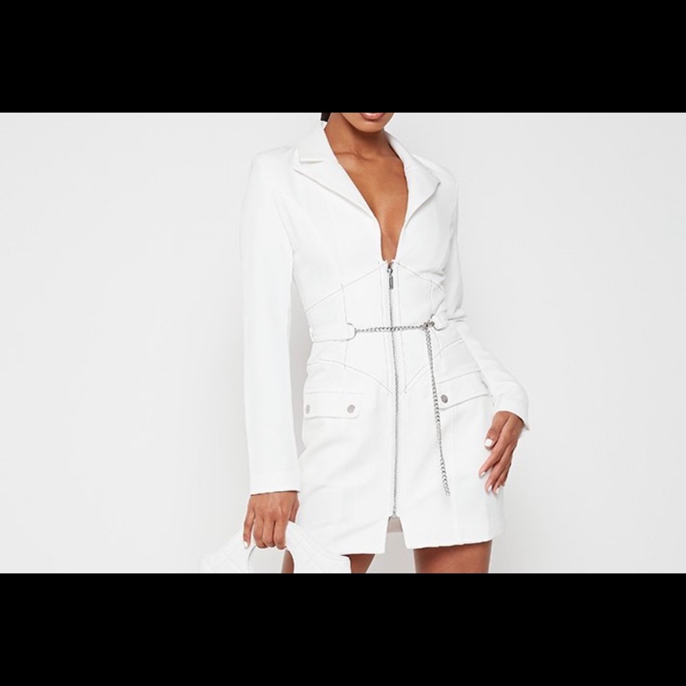 CORSET BLAZER DRESS WITH CHAIN - WHITE
